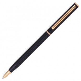 Ручка шариковая BRAUBERG бизнес-класса "Slim Black ", корпус черный, золотистые детали, синяя, 141402