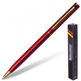 Ручка шариковая BRAUBERG бизнес-класса "Slim Burgundy", корпус бордовый, золотистые детали, синяя, 141403