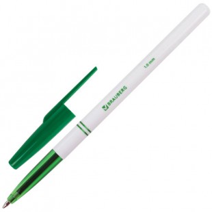 Ручка шариковая BRAUBERG "Офисная", узел 1 мм, зеленый