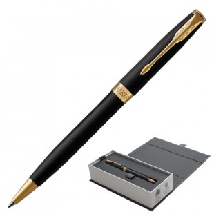Ручка шариковая PARKER "Sonnet GT", корпус черный лак, латунь, позолоченные детали, 1931519, черная