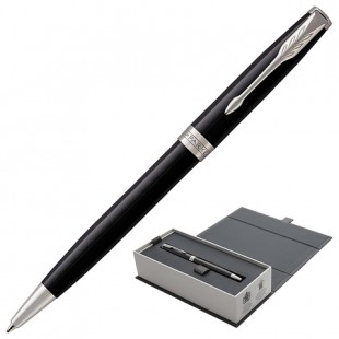 Ручка шариковая PARKER "Sonnet Lacquer CT", корпус черный лак, латунь, палладиевое покрытие деталей, 1931502, черная