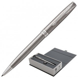 Ручка шариковая PARKER "Sonnet Steel CT", корпус серебристый, нержавеющая сталь, палладиевое покрытие деталей, 1931512, черная