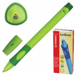 Ручка шариковая STABILO "Left Right. Зеленый", грип, узел 0,8 мм, пластик, синий