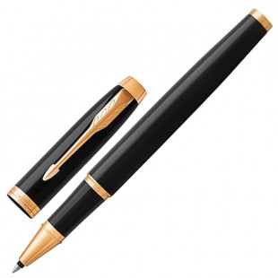 Ручка-роллер PARKER "IM Core Black Lacquer GT", узел 0,5 мм, латунь, черный/черный