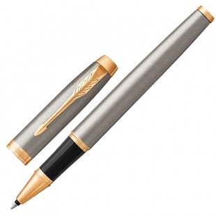 Ручка-роллер PARKER "IM Core Brushed Metal GT", узел 0,5 мм, латунь, серебро/черный