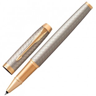 Ручка-роллер PARKER "IM Premium Warm Silver GT", узел 0,5 мм, алюминий, серебро/черный