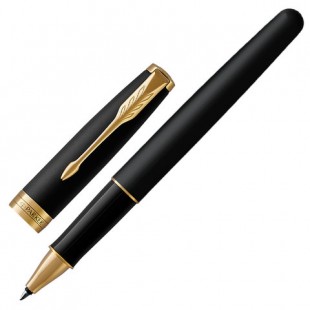 Ручка-роллер PARKER "Sonnet Matte GT", узел 0,5 мм, латунь, черный/черный