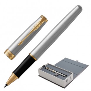 Ручка-роллер PARKER "Sonnet Steel GT", узел 0,5 мм, сталь, серебро/черный