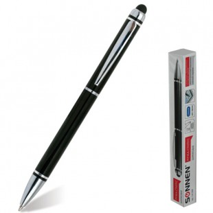 Ручка-стилус SONNEN для смартфонов/планшетов, корпус черный, серебристые детали, 1 мм, синяя, 141589