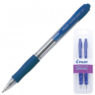 Ручки шариковые автоматические PILOT "Super Grip", грип, узел 0,7 мм, синий, комплект 2 штуки
