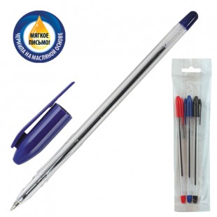 Ручки шариковые масляные СТАММ "Vega", узел 1,2 мм, комплект 3 цвета