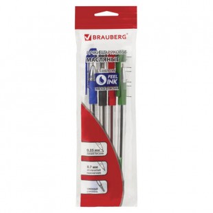 Ручки шариковые масляные BRAUBERG "Max-oil", грип, игольчатый узел 0,7 мм, набор 4 цвета