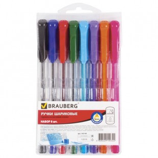 Ручки шариковые масляные BRAUBERG "Extra Glide", игольчатый узел 1 мм, набор 8 цветов