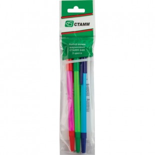 Ручки шариковые СТАММ "049", узел 1,2 мм, комплект 3 цвета
