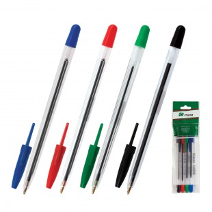 Ручки шариковые СТАММ "111", узел 1,2 мм, комплект 4 цвета
