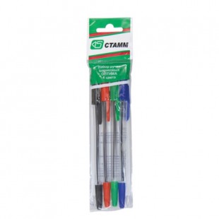Ручки шариковые СТАММ "Оптима", узел 1,2 мм, комплект 4 цвета