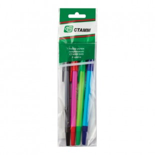 Ручки шариковые СТАММ "049", узел 1,2 мм, комплект 4 цвета