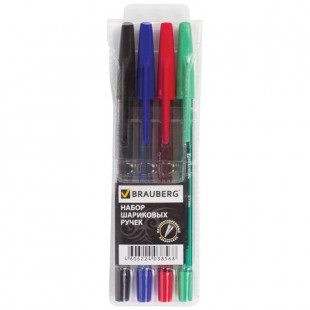 Ручки шариковые BRAUBERG "Black Jack", узел 0,7 мм, набор 4 цвета