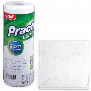 Салфетки универсальные PACLAN "Practi", 25x40 см, 50 г/м2, вискоза, белый, рулон 70 штук