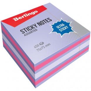 Блок самоклеящийся BERLINGO "Ultra Sticky", 75х75 мм, 450 листов, 3 цвета