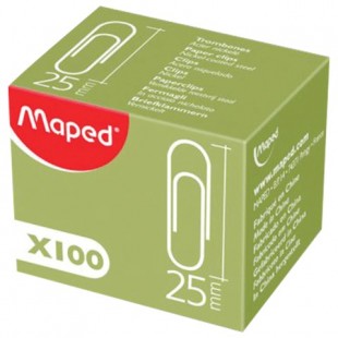 Скрепки MAPED, 25 мм, металл, комплект 100 штук, картонная коробка