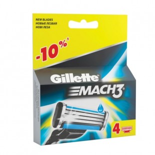 Кассеты для бритвы GILLETTE "Mach 3", 3 лезвия, комплект 4 штуки