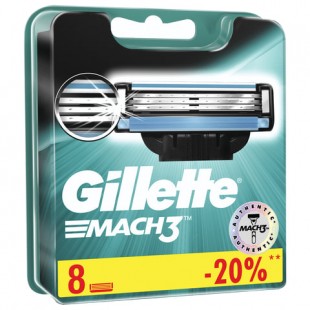 Кассеты для бритвы GILLETTE "Mach 3", 3 лезвия, комплект 8 штук