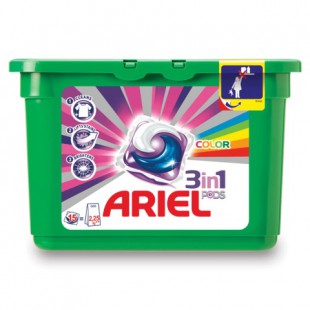 Капсулы для стирки ARIEL "Color", комплект 15 капсул, пластиковый контейнер