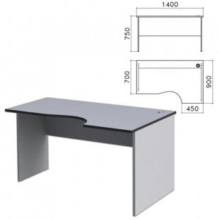 Стол письменный эргономичный SV "Монолит", 1400х900х750 мм, правый, серый