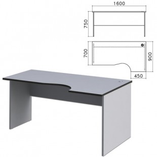 Стол письменный эргономичный SV "Монолит", 1600х900х750 мм, правый, серый