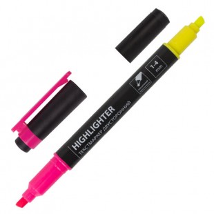 Текстмаркер двусторонний BRAUBERG, скошенный наконечник 1-4 мм, лимонный/розовый