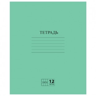 Тетрадь ПИФАГОР "Зелёная обложка", 12 листов, клетка, скрепка