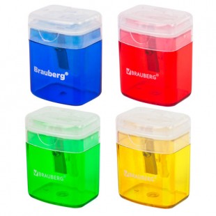 Точилка с контейнером BRAUBERG "OfficeBox", 1 отверстие, пластик, ассорти