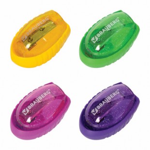 Точилка с контейнером BRAUBERG "Shuttle", 1 отверстие, пластик, ассорти