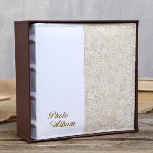 Фотоальбом BRAUBERG на 300 фото 10х15 см, под кожу, бумажные страницы, бокс, белый+золото