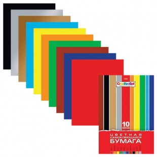 Цветная бумага, А4, самоклеящаяся, 10 листов, 10 цветов, HATBER, "Creative", 194х280 мм