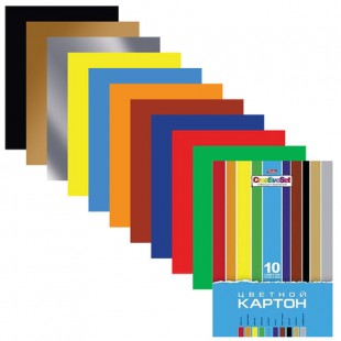 Цветной картон, А4, мелованный, 10 листов, 10 цветов, HATBER, "Creative", 195х280 мм, 10Кц4 05809, N049600