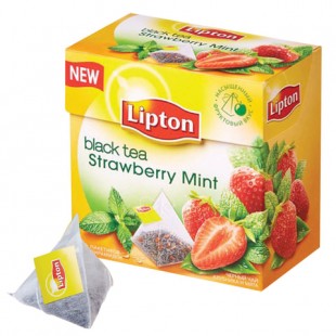 Чай черный LIPTON "Strawberry Mint", 32 г, коробка 20 пакетов