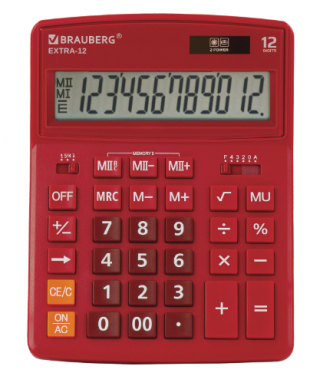 Калькулятор настольный BRAUBERG "Extra-12-WR", 12 разрядов, 206х155х40 мм, пластик, бордовый