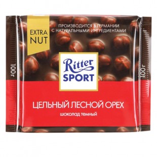 Шоколад темный RITTER SPORT "Цельный лесной орех", 100 г, флоу-пак