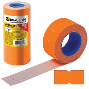 Этикетка 21х12 мм, BRAUBERG прямоугольная, оранжевая, комплект 5 рулонов по 600 шт., 123570