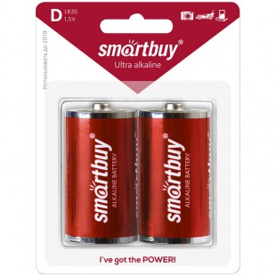 Батарейки алкалиновые SMARTBUY, D, 1,5 В, комплект 2 штуки