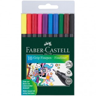 Ручки капиллярные FABER-CASTELL "Grip Finepen", узел 0,4 мм, набор 10 цветов