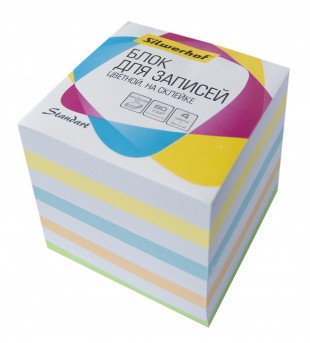 Блок для записей на склейке SILWERHOF "Стандарт", 90х90х90 мм, 5 цветов