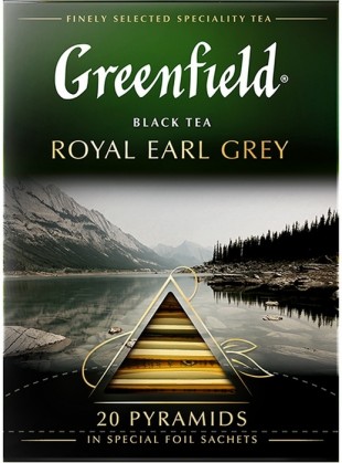 Чай черный GREENFIELD "Royal earl grey", 20 пирамидок по 2 г, коробка