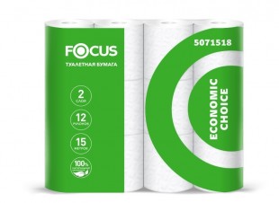 Туалетная бумага FOCUS "Economic Choice", 2 слоя, 16,2 м, белый, комплект 12 штук