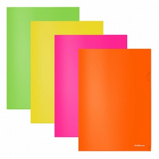 Папка-уголок ERICH KRAUSE "Glossy Neon", А4, 180 мкм, полупрозрачная, ассорти