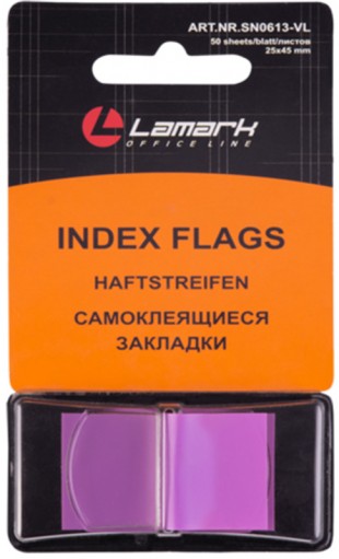 Закладки клейкие пластиковые в диспенсере LAMARK, 45х25 мм, 50 листов, фиолетовый