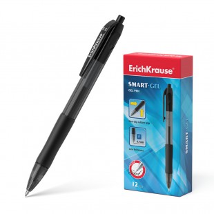 Ручка гелевая автоматическая ERICH KRAUSE "Smart-Gel", грип, узел 0,5 мм, пластик, черный