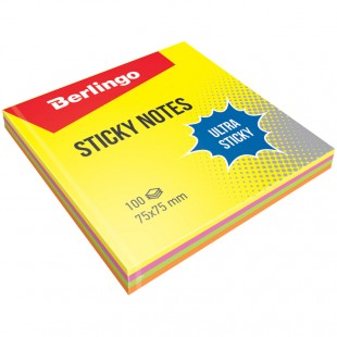 Блок самоклеящийся BERLINGO "Ultra Sticky. Неон", 75х75 мм, 100 листов х 4 цвета